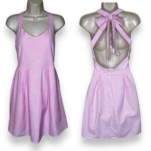 Christian Caliendo Pink White Stripe Seersucker Halter Bow Dress Women Small